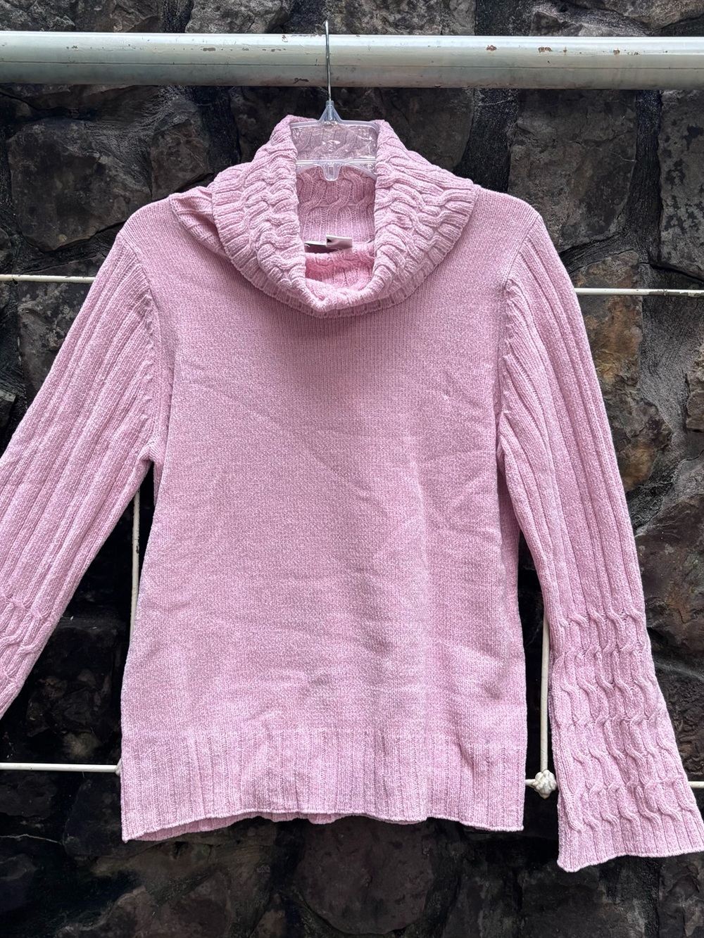 NWT Vintage Evan-Picone Pink Cable Knit Cowl Neck Sweater M Y2K Balletcore